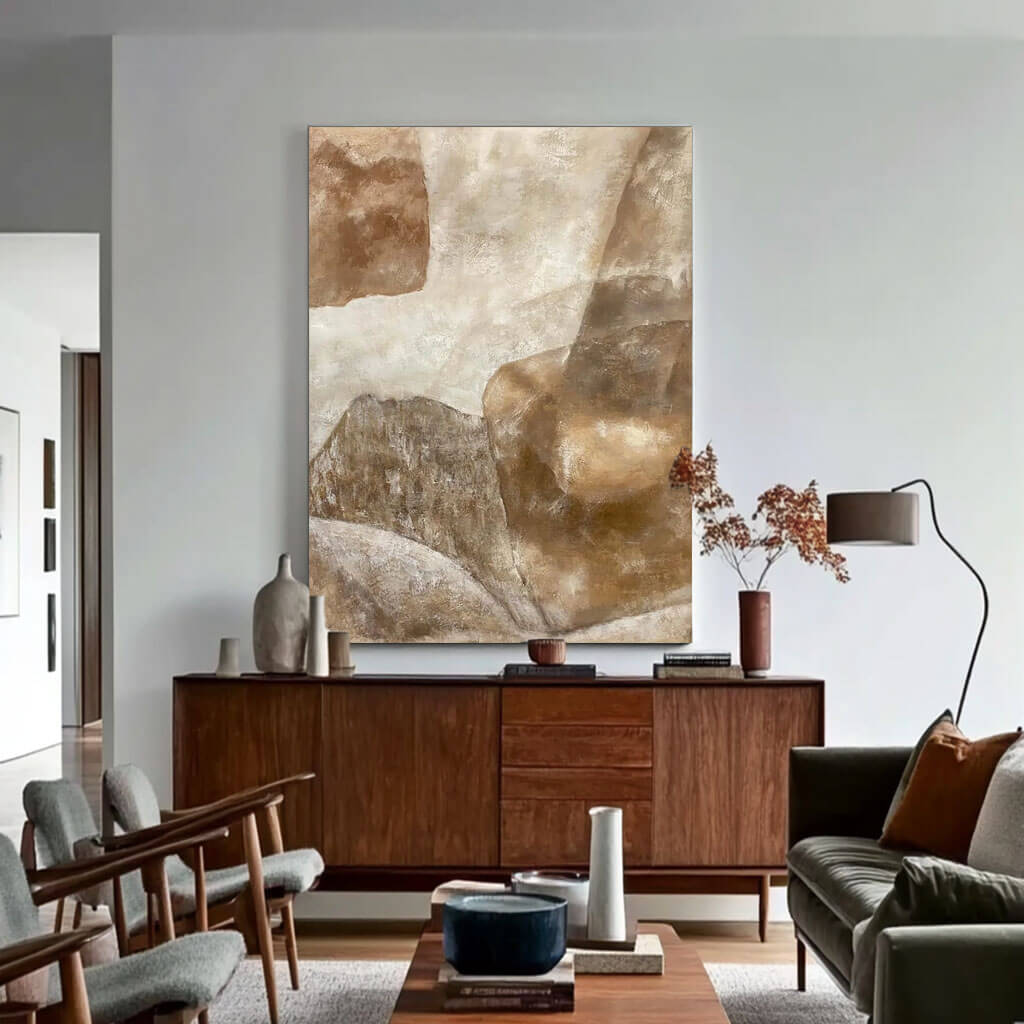 Warm Earth Tone Abstract Wall Art | Beige & Brown Canvas #AA 373