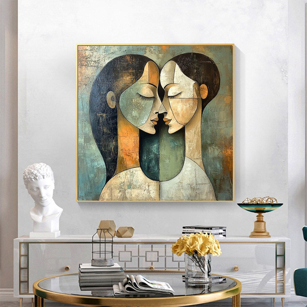 Abstract Kissing Couple Painting | Romantic Modern Wall Art #AA 119