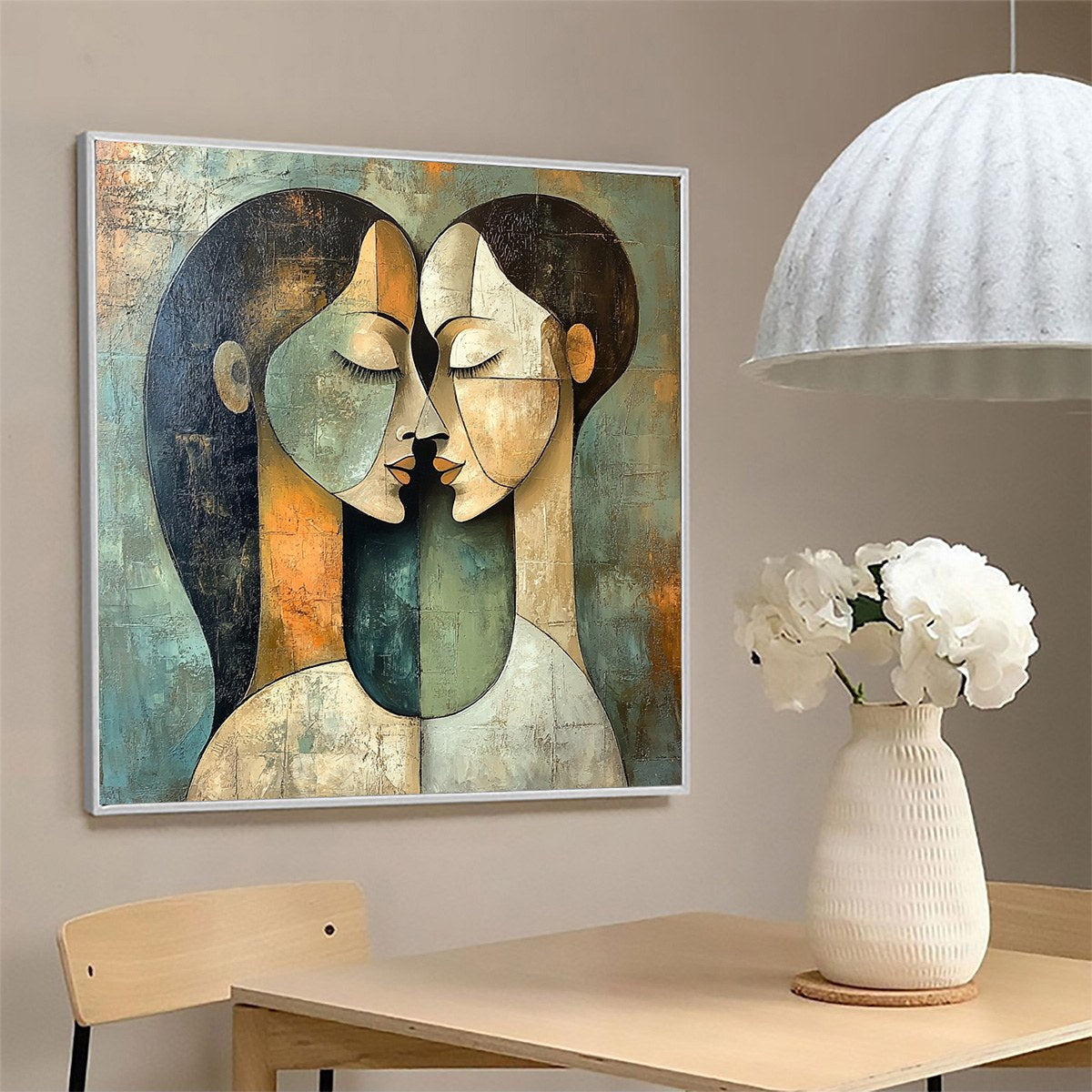 Abstract Kissing Couple Painting | Romantic Modern Wall Art #AA 119
