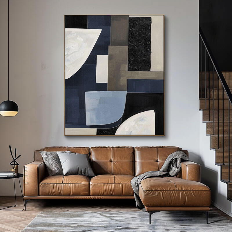 Deconstructed Abstract Art | Black and Blue Painting #AA 159