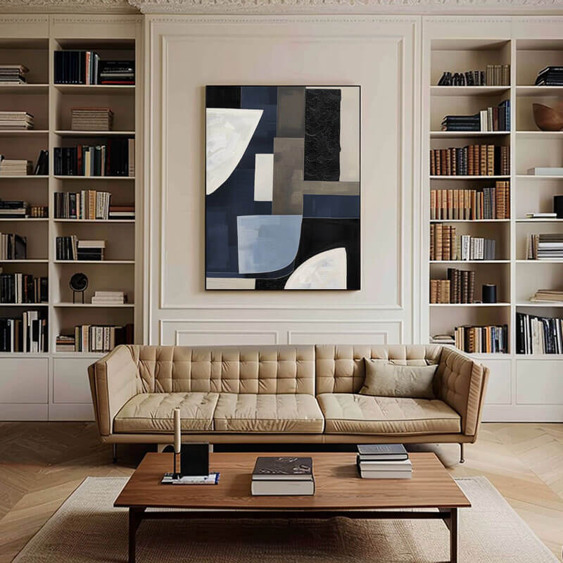 Deconstructed Abstract Art | Black and Blue Painting #AA 159