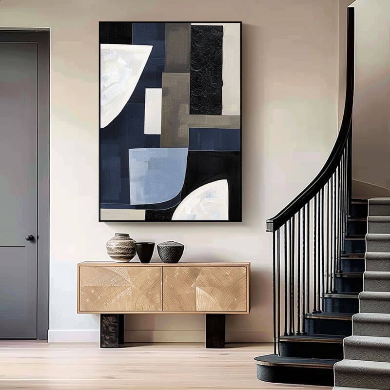 Deconstructed Abstract Art | Black and Blue Painting #AA 159