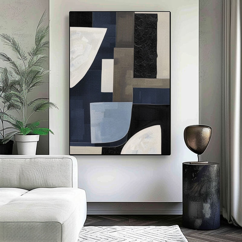 Deconstructed Abstract Art | Black and Blue Painting #AA 159