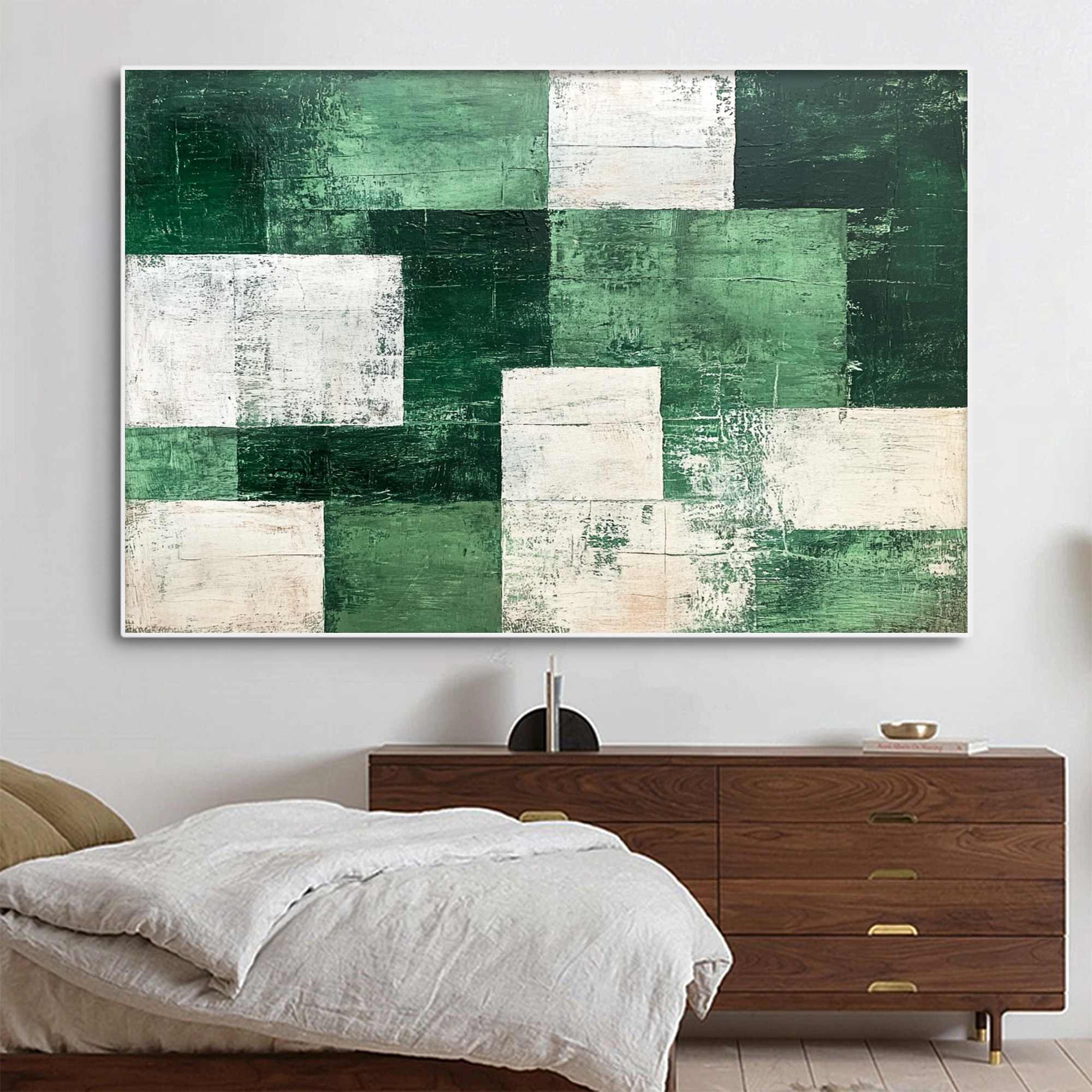 Green and White Abstract Art | Minimalist Wall Painting #AA 101