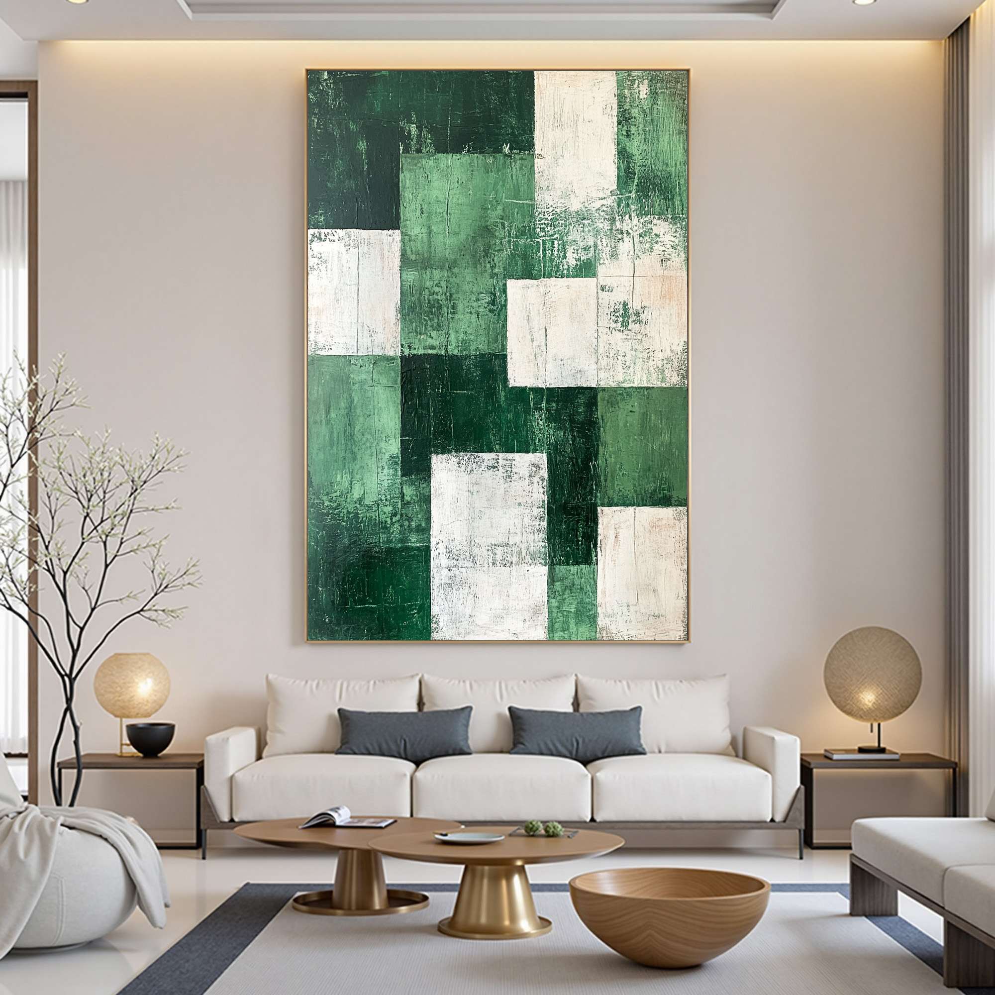 Green and White Abstract Art | Minimalist Wall Painting #AA 101