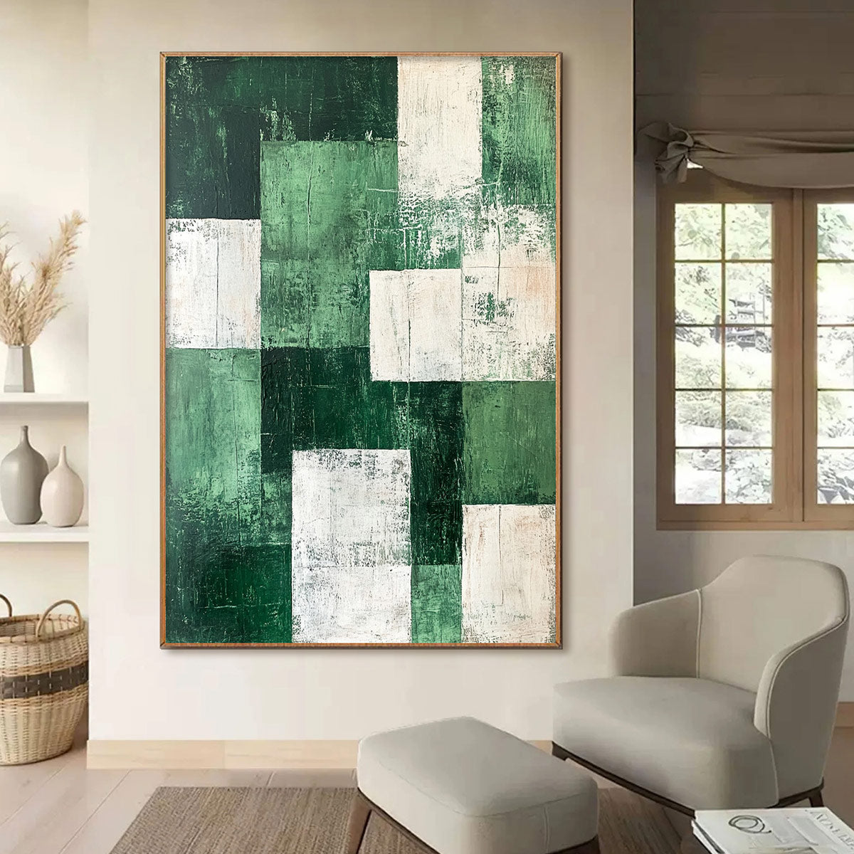 Green and White Abstract Art | Minimalist Wall Painting #AA 101