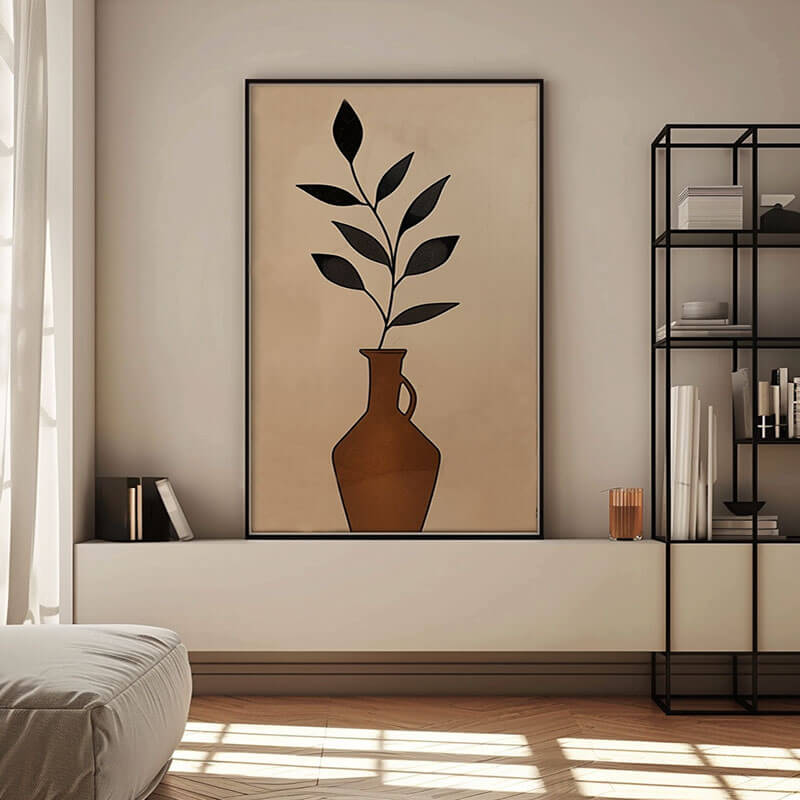 Minimalist Botanical Art | Modern Vase & Plant Painting #AA 160