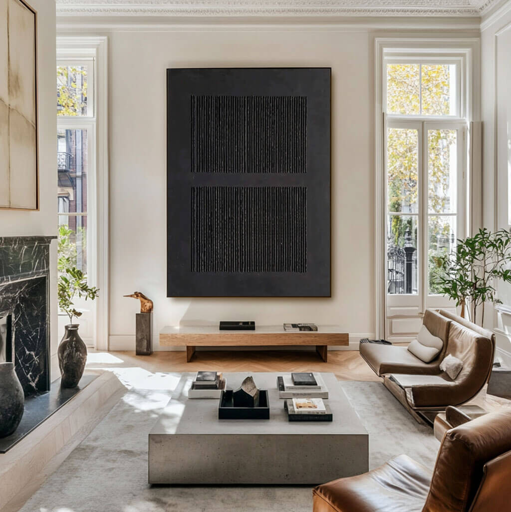 Textured 3D Black Abstract Art | Minimalist Plaster Painting #AA 162