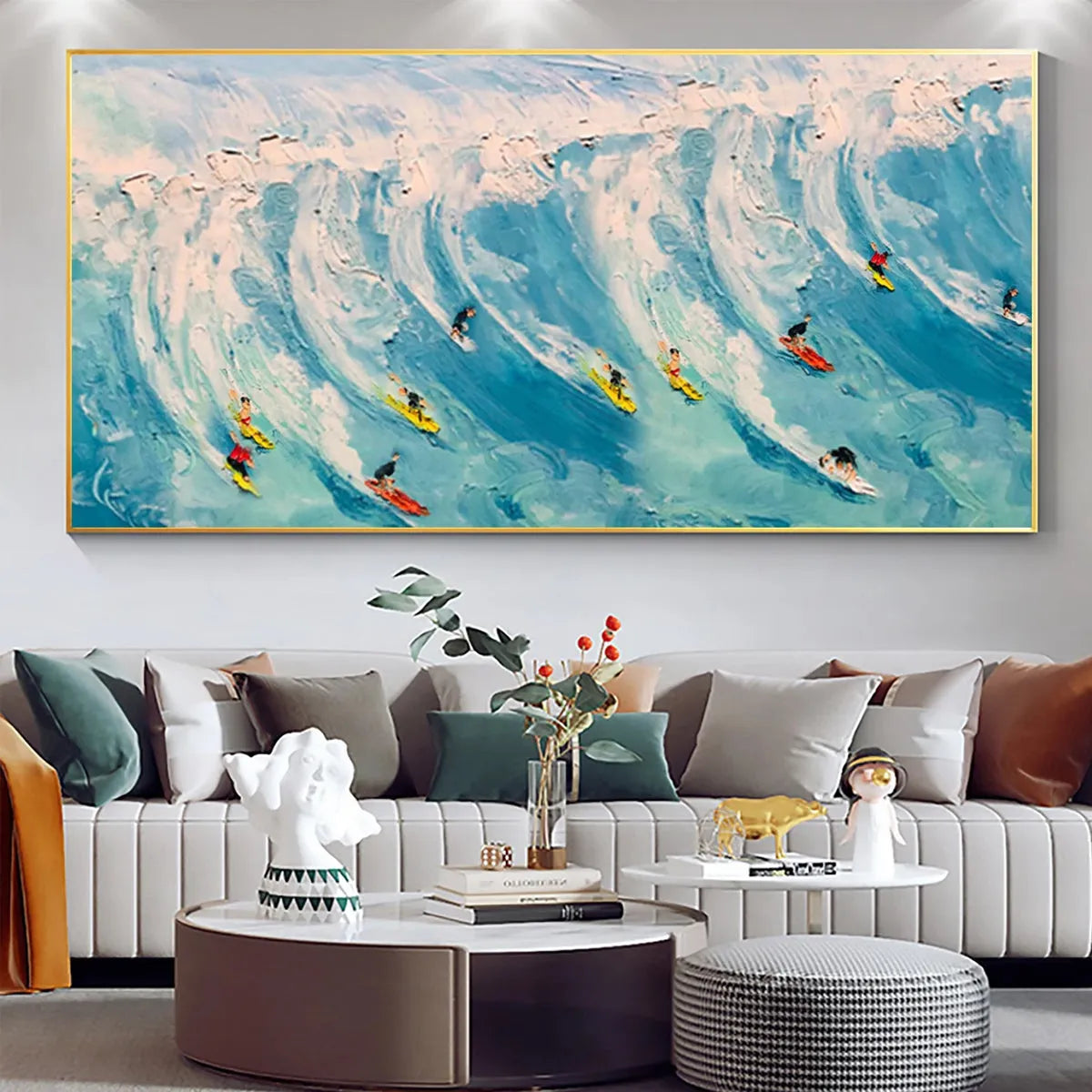Modern Coastal Wall Art | Large 3D Surfing Wave Painting #AA 237