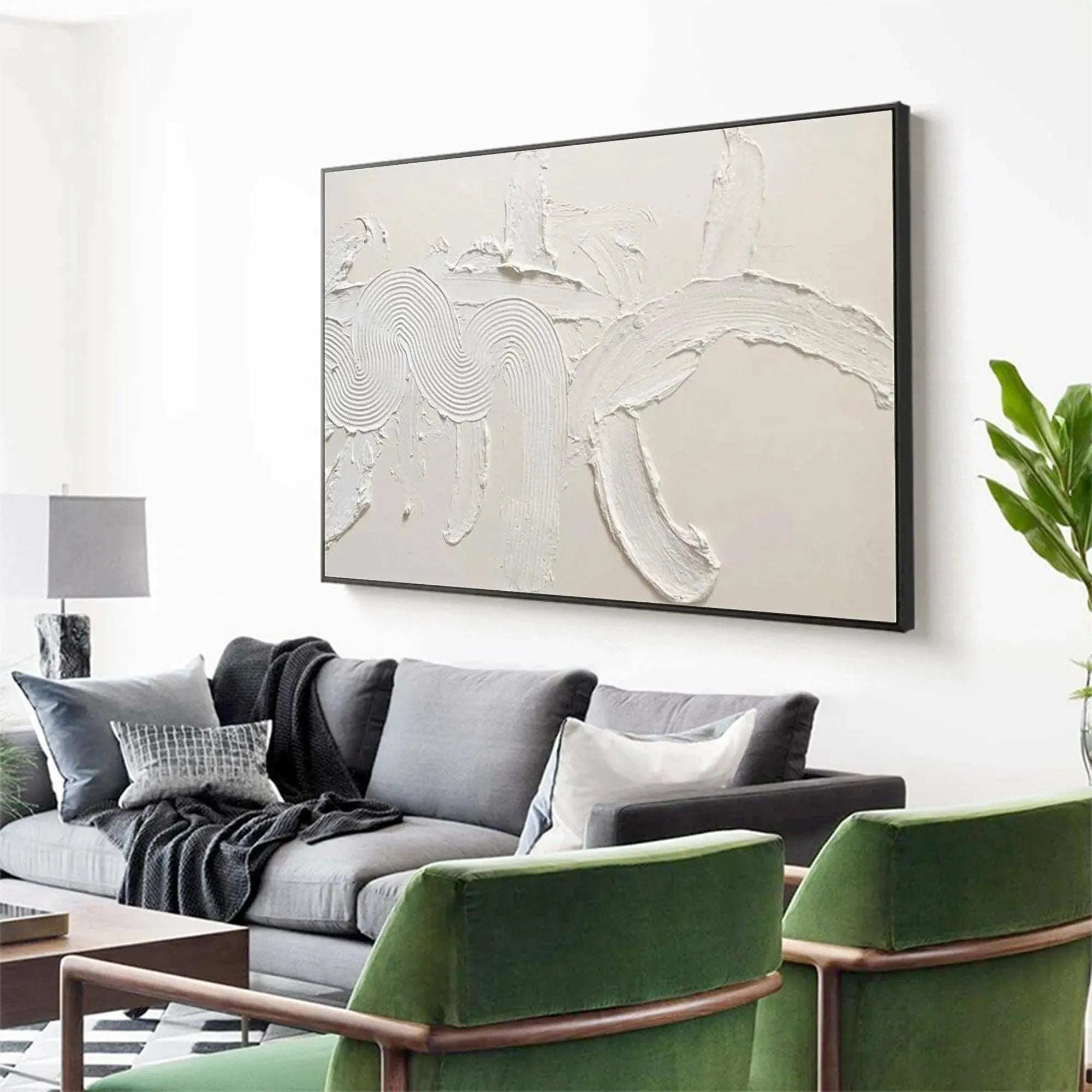 Combed Plaster Art Canvas | Modern Textured White Painting #AA 106