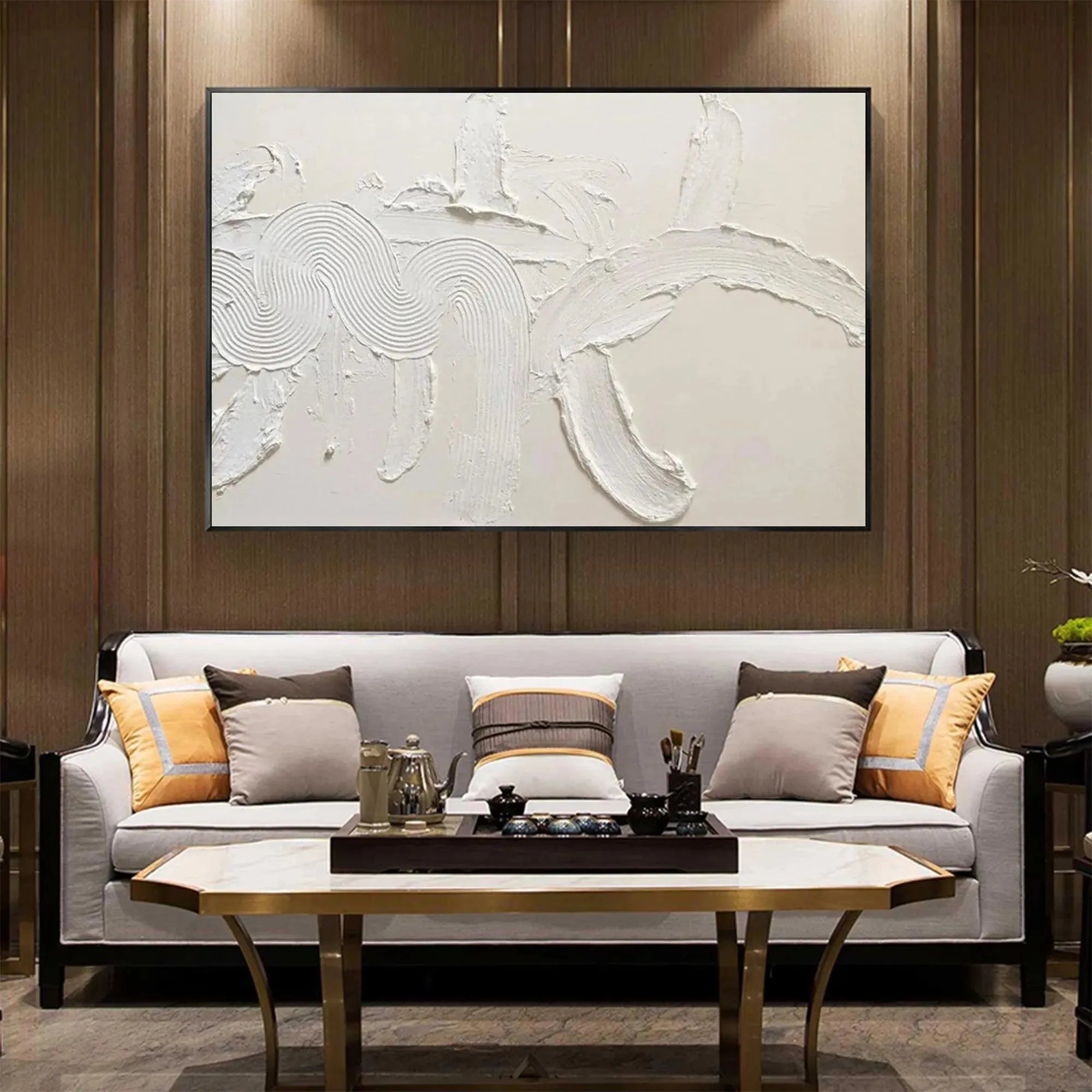 Combed Plaster Art Canvas | Modern Textured White Painting #AA 106