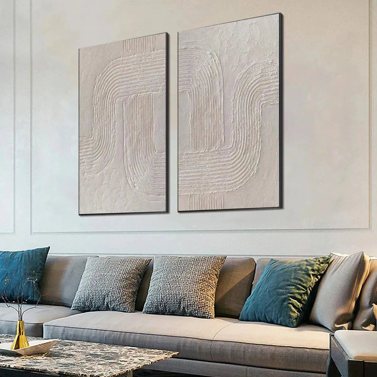 Textured 3D Abstract Diptych | Set of 2 White Wall Art #AA 105