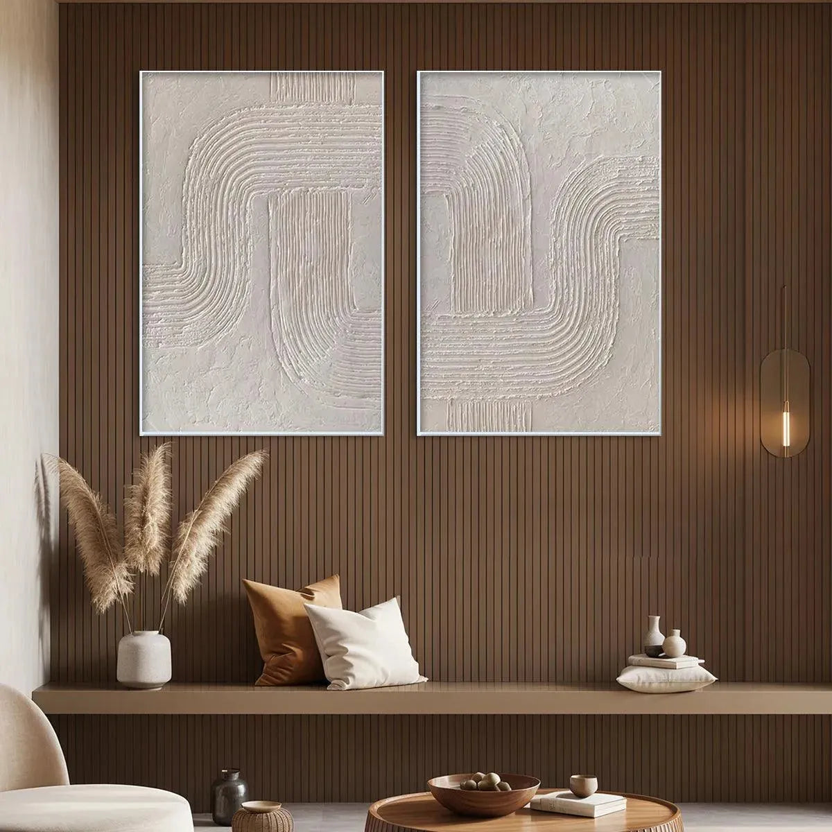 Textured 3D Abstract Diptych | Set of 2 White Wall Art #AA 105