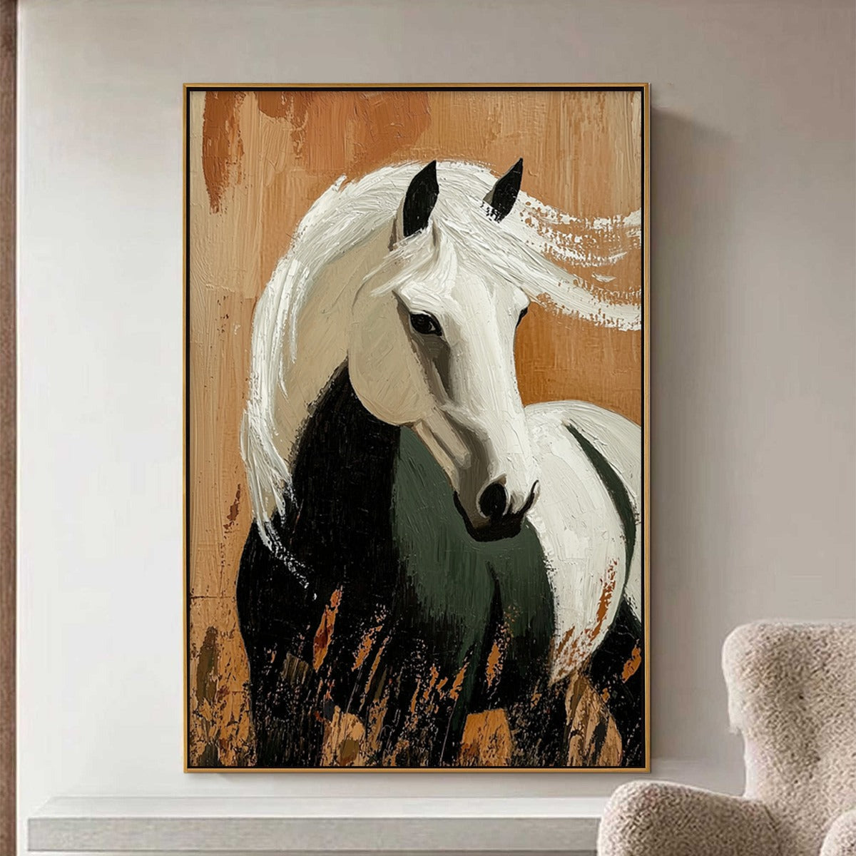 Majestic White Horse Painting | Modern Animal Wall Art #AA 180