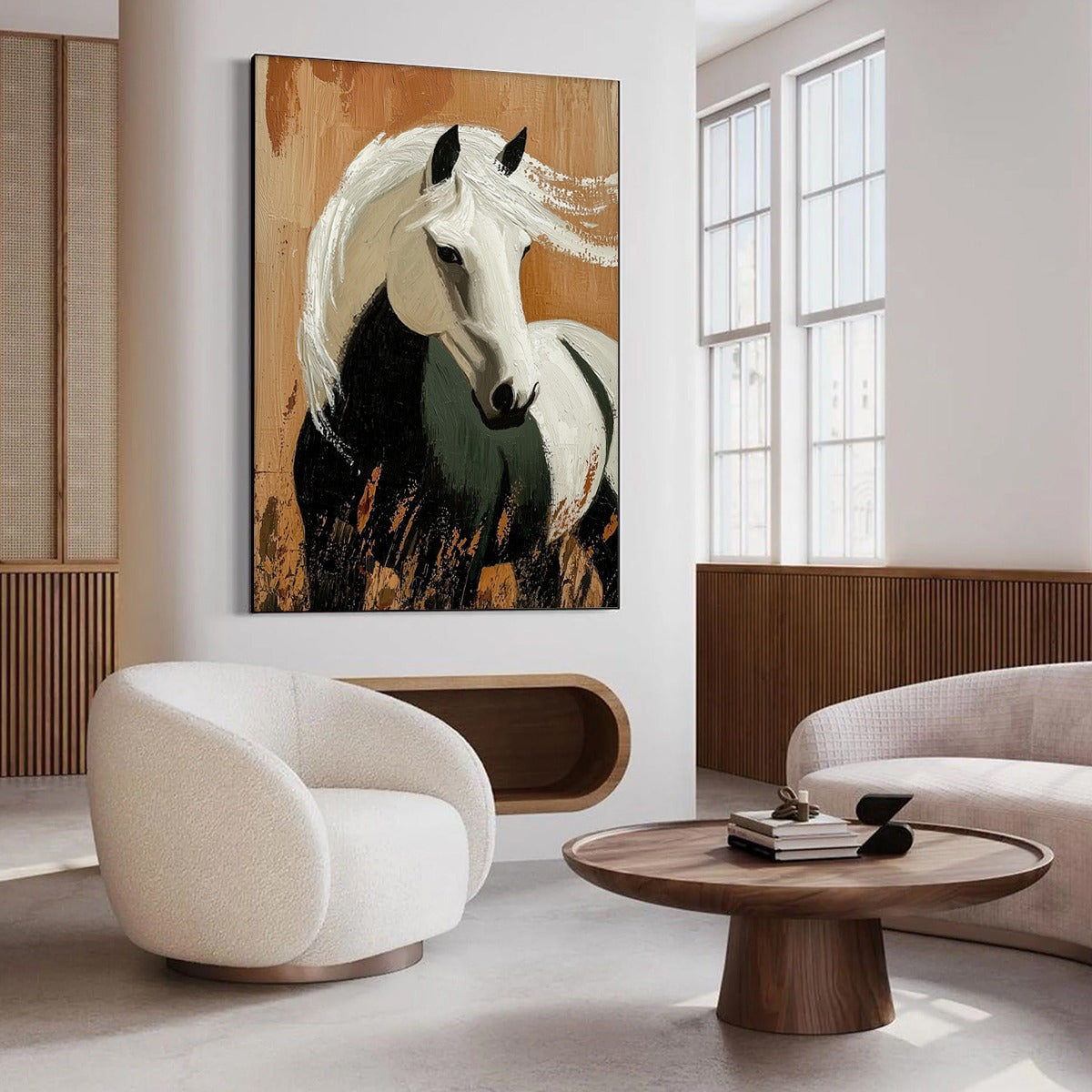 Majestic White Horse Painting | Modern Animal Wall Art #AA 180