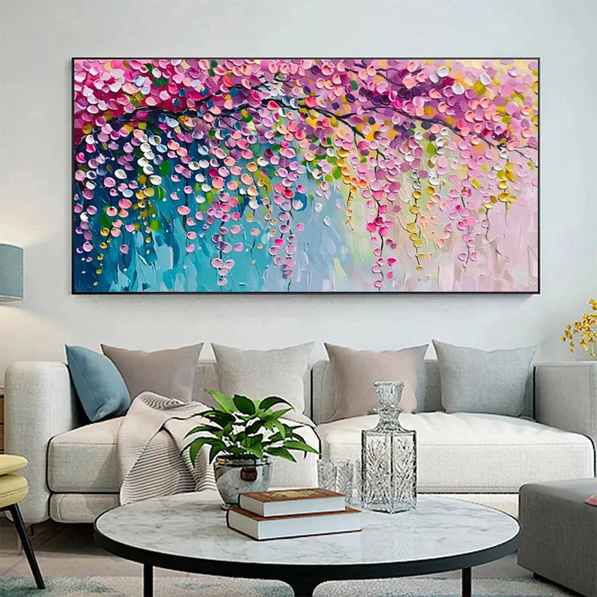 Abstract Weeping Blossom Painting | Colorful Cascade Wall Art #AA 184