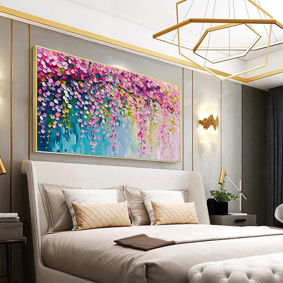 Abstract Weeping Blossom Painting | Colorful Cascade Wall Art #AA 184