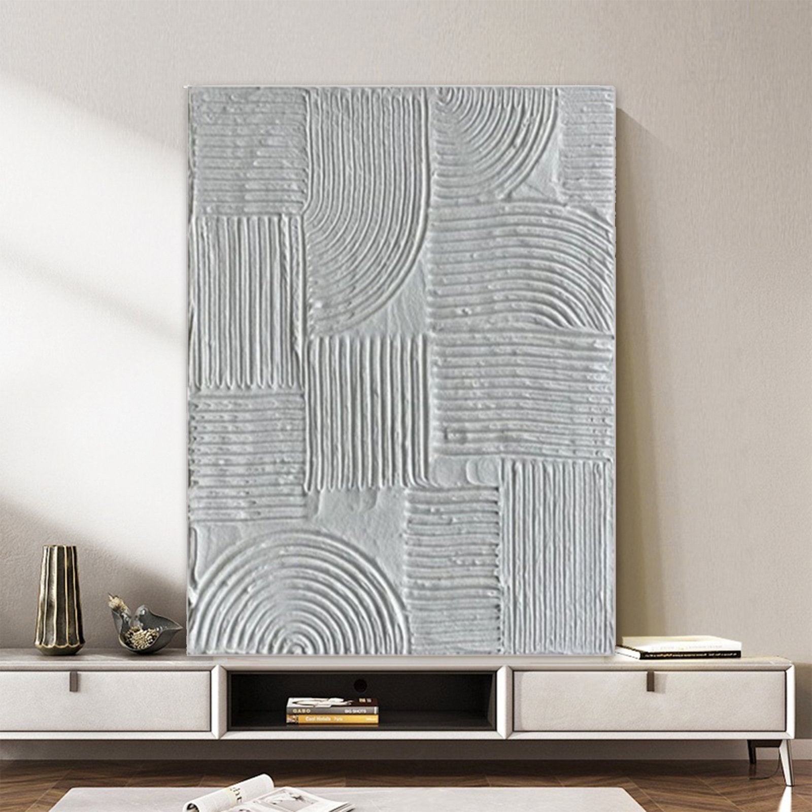 Wabi Sabi Wall Art – Modern White Abstract Canvas Painting #TC 235