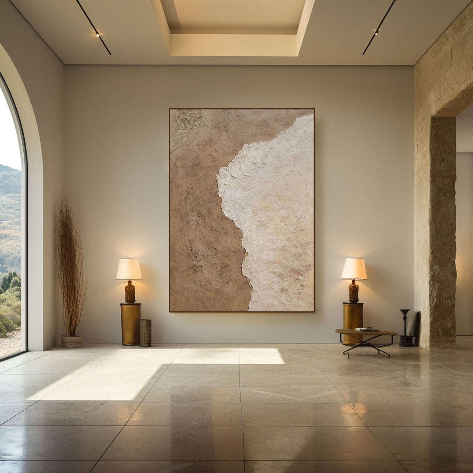 Wabi Sabi Wall Art | Beige and White Abstract Coastal Painting #TC 238