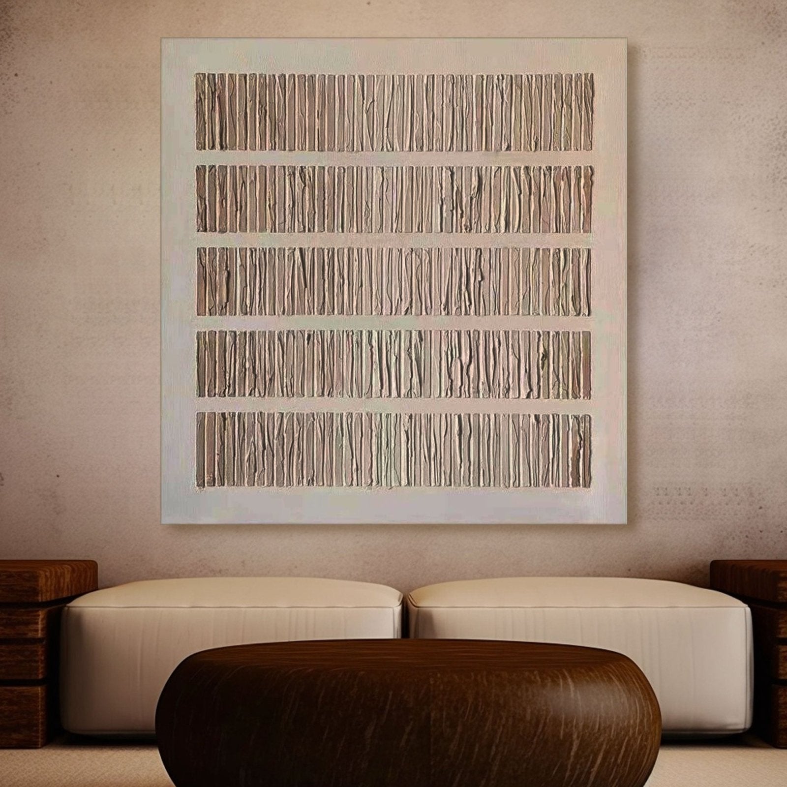 Wabi Sabi Wall Art with Textured Wood Effect | Large Square Canvas #TC 240