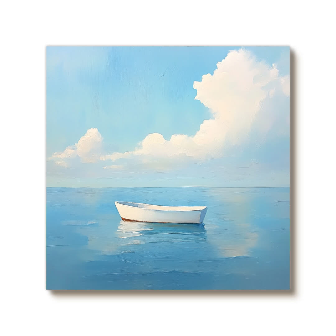 Serene Boat Painting | Calm Ocean Seascape Wall Art #AA 047