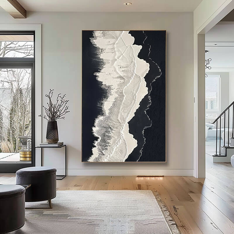 Textured 3D Ocean Wave Art | Black & White Seascape Painting #AA 048