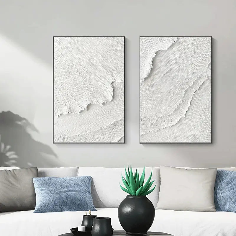 Minimalist Textured Ocean Wall Art | 2 Piece Large White Abstract Decor #ZZ 125