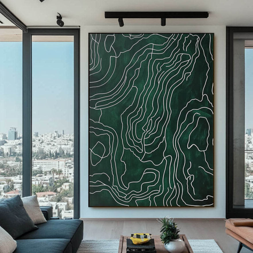 Emerald Green & White Line Art | High Contrast Abstract Painting #AA 243