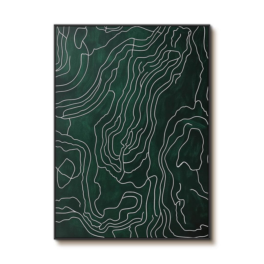 Emerald Green & White Line Art | High Contrast Abstract Painting #AA 243
