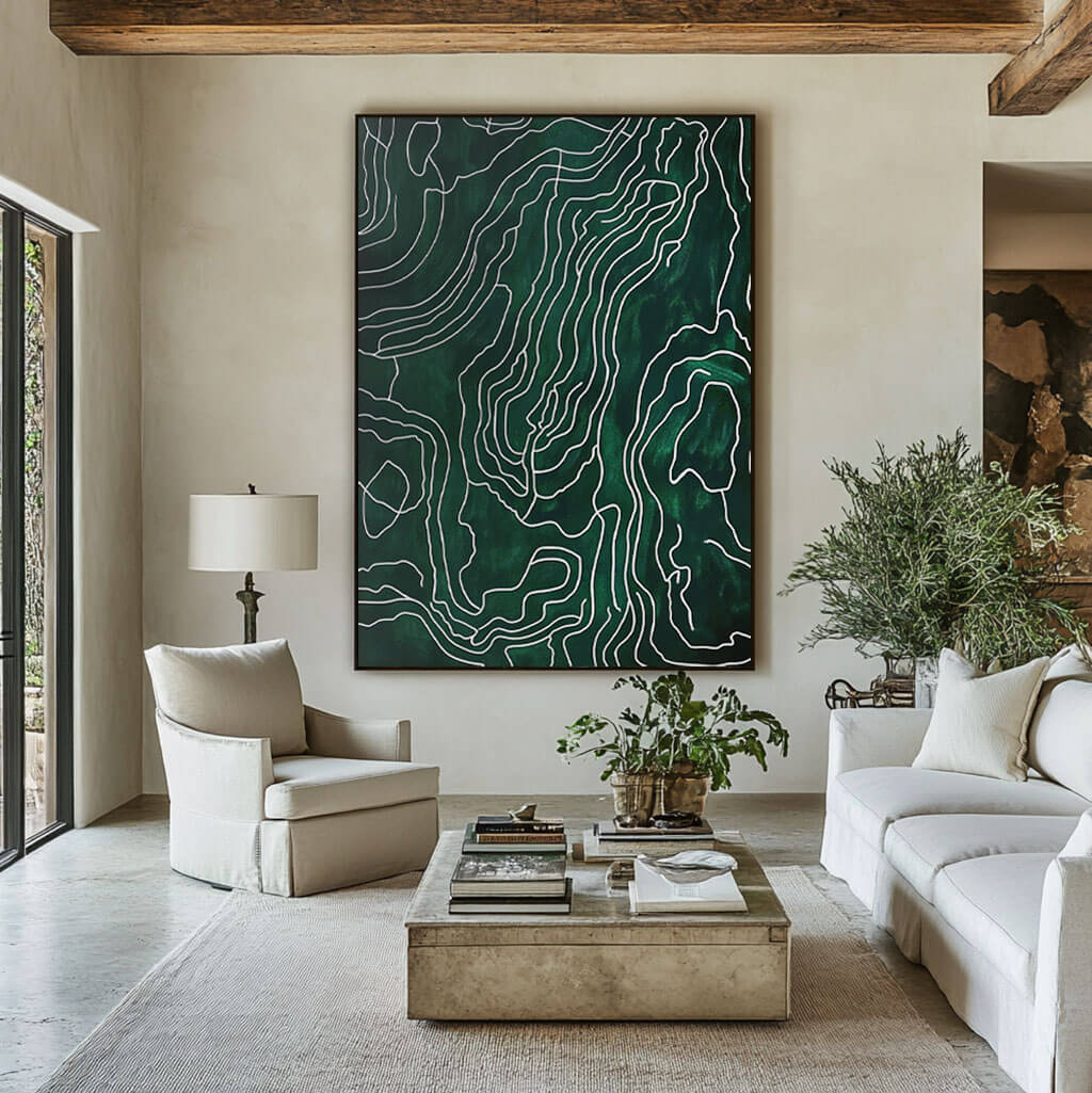 Emerald Green & White Line Art | High Contrast Abstract Painting #AA 243