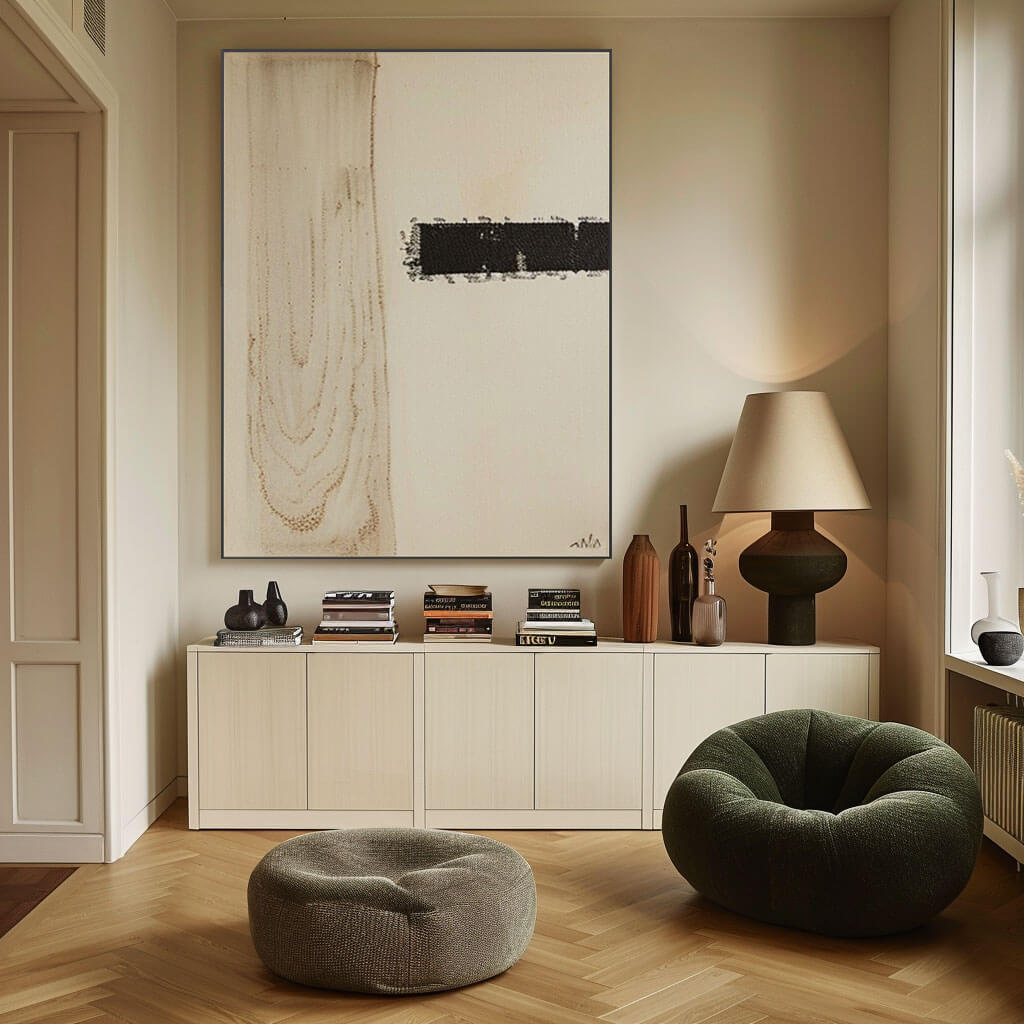 Japandi Style Wall Art | Minimalist Black & Beige Painting #AA 249