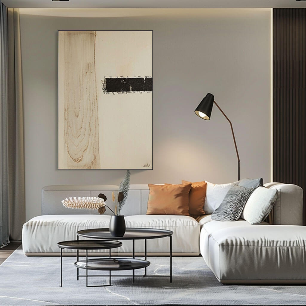 Japandi Style Wall Art | Minimalist Black & Beige Painting #AA 249