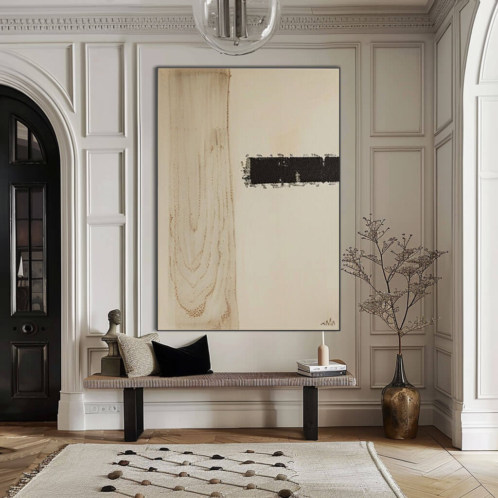 Japandi Style Wall Art | Minimalist Black & Beige Painting #AA 249