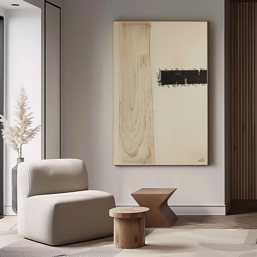 Japandi Style Wall Art | Minimalist Black & Beige Painting #AA 249