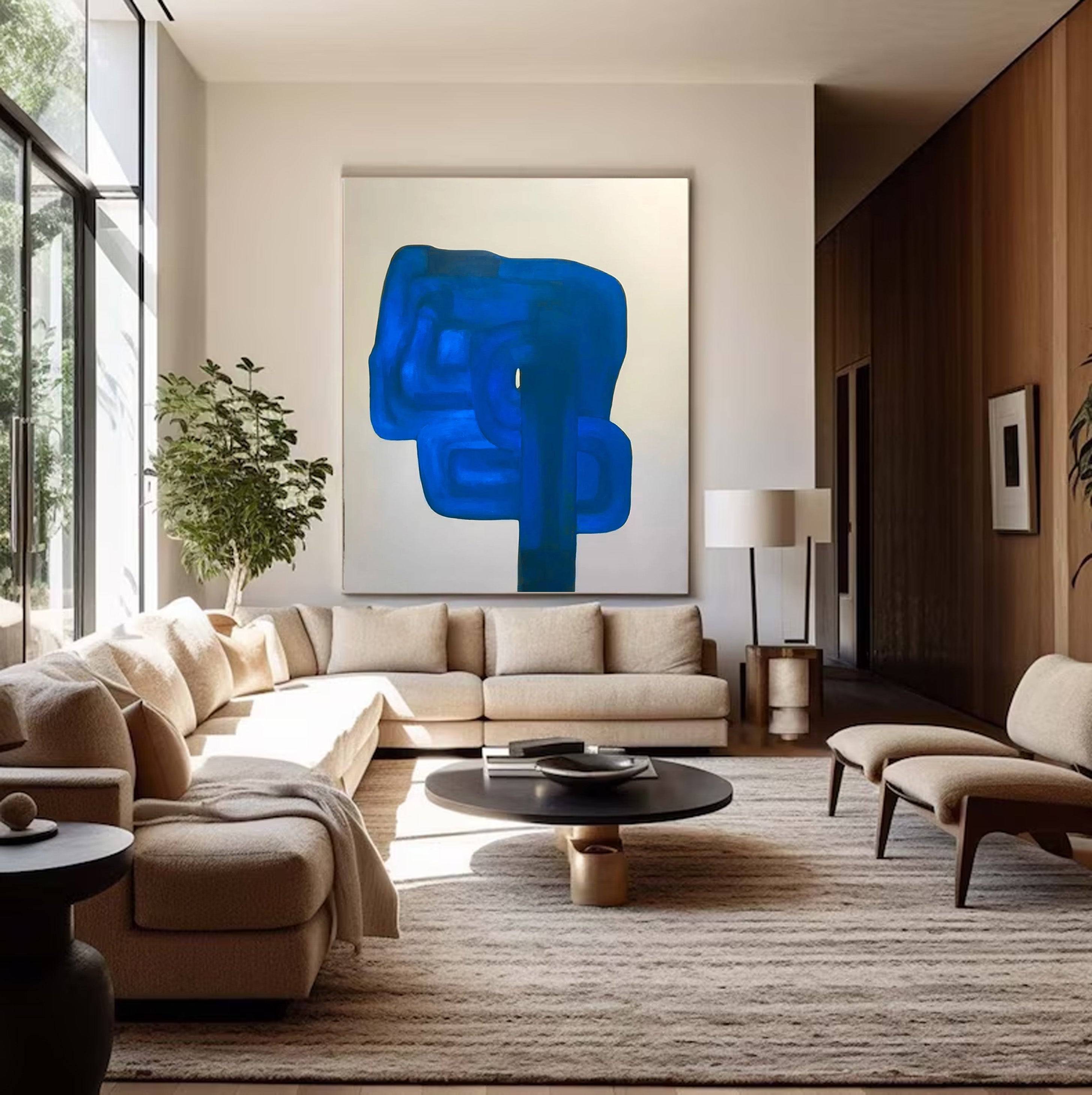 Oversized Cobalt Blue Abstract Painting | Contemporary Wall Art #JJ 066