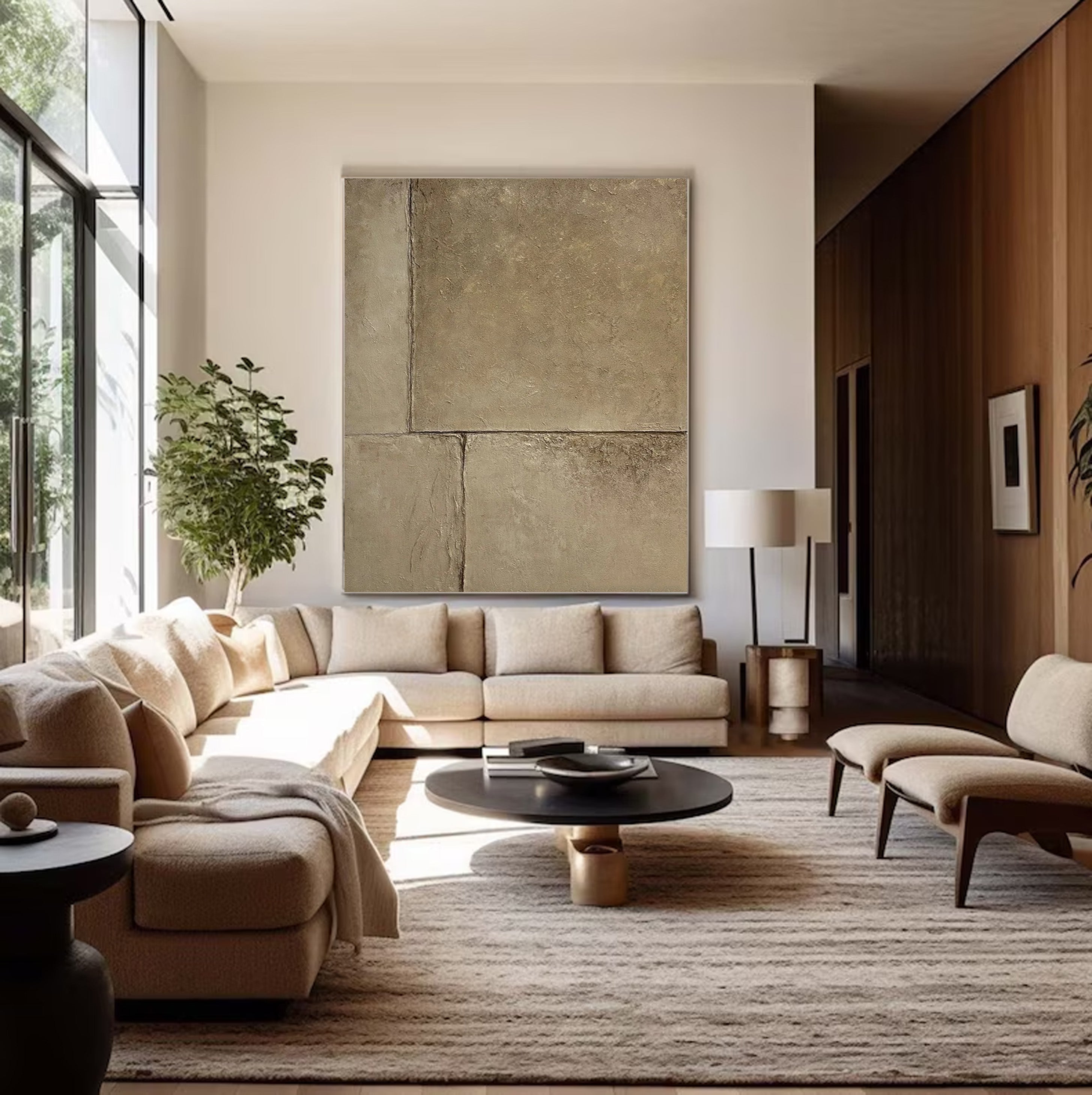 Concrete Effect Abstract Painting | Textured Neutral Wall Art Decor #JJ 055