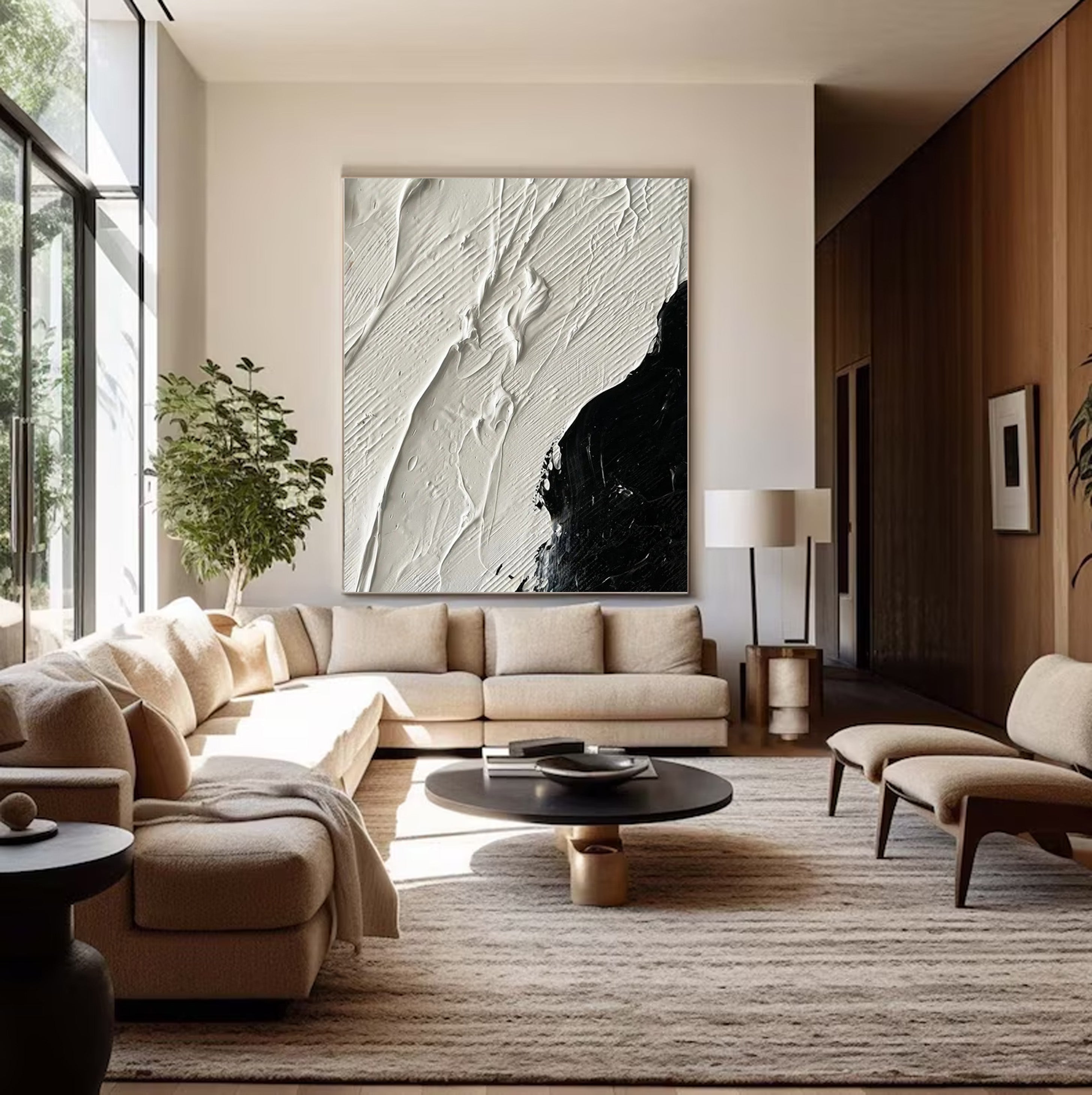 Black and White Textured Abstract Oil Painting - Modern Minimalist #JJ 056
