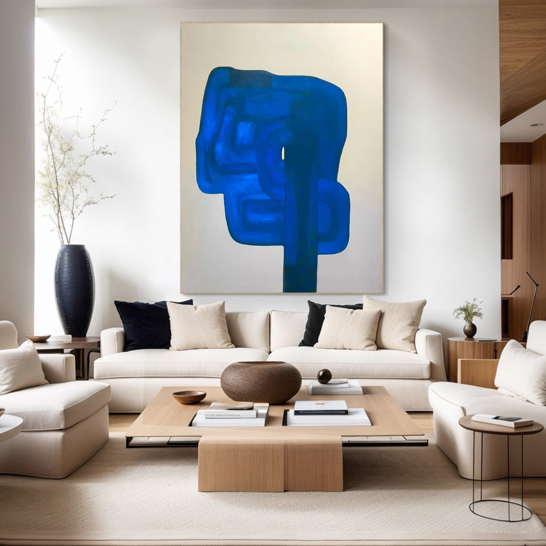 Oversized Cobalt Blue Abstract Painting | Contemporary Wall Art #JJ 066