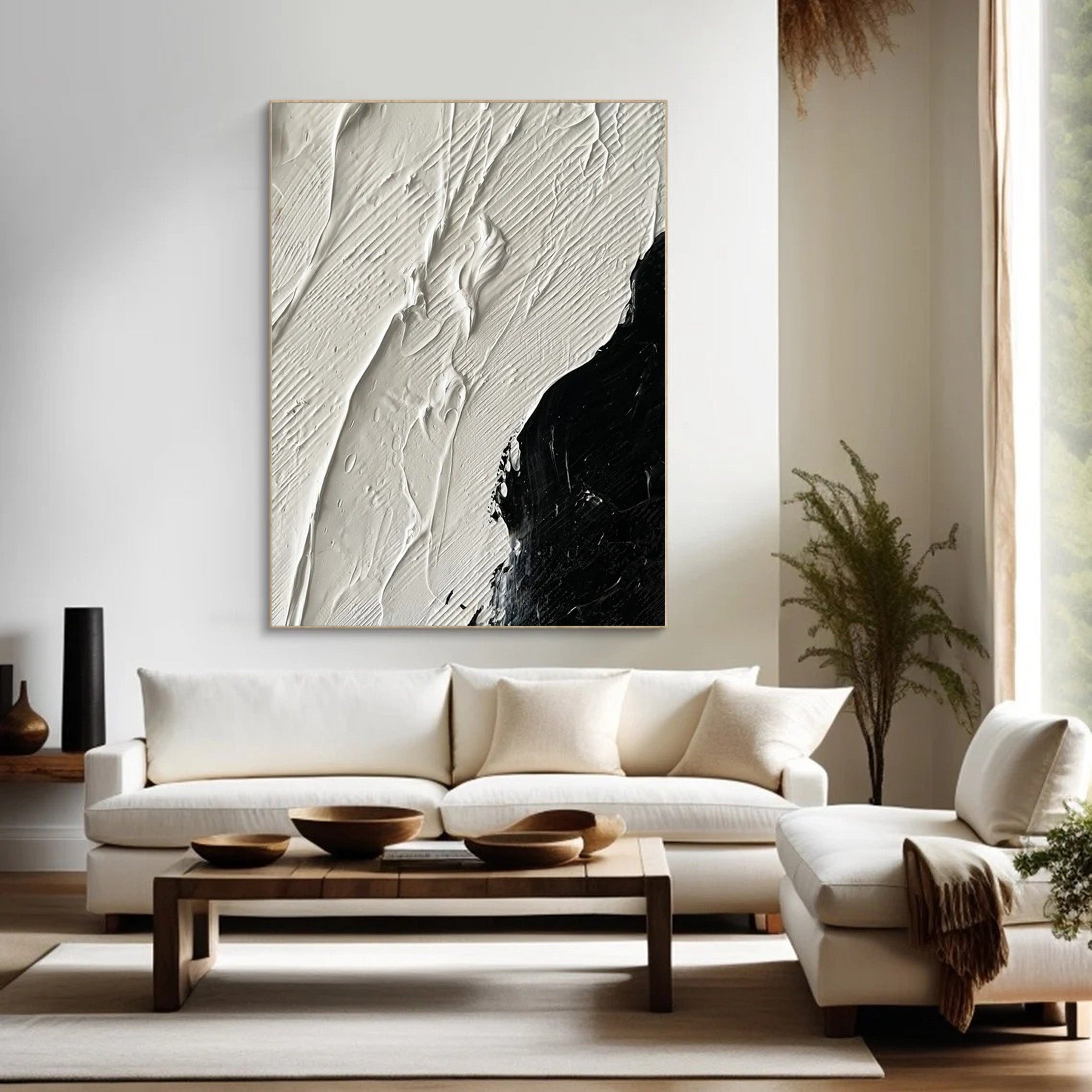 Black and White Textured Abstract Oil Painting - Modern Minimalist #JJ 056