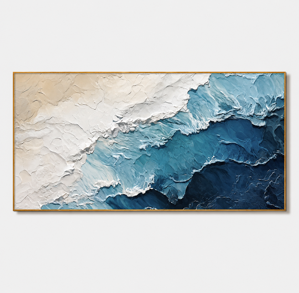 Azure Shoreline – Textured Ocean Wave Coastal Wall Art