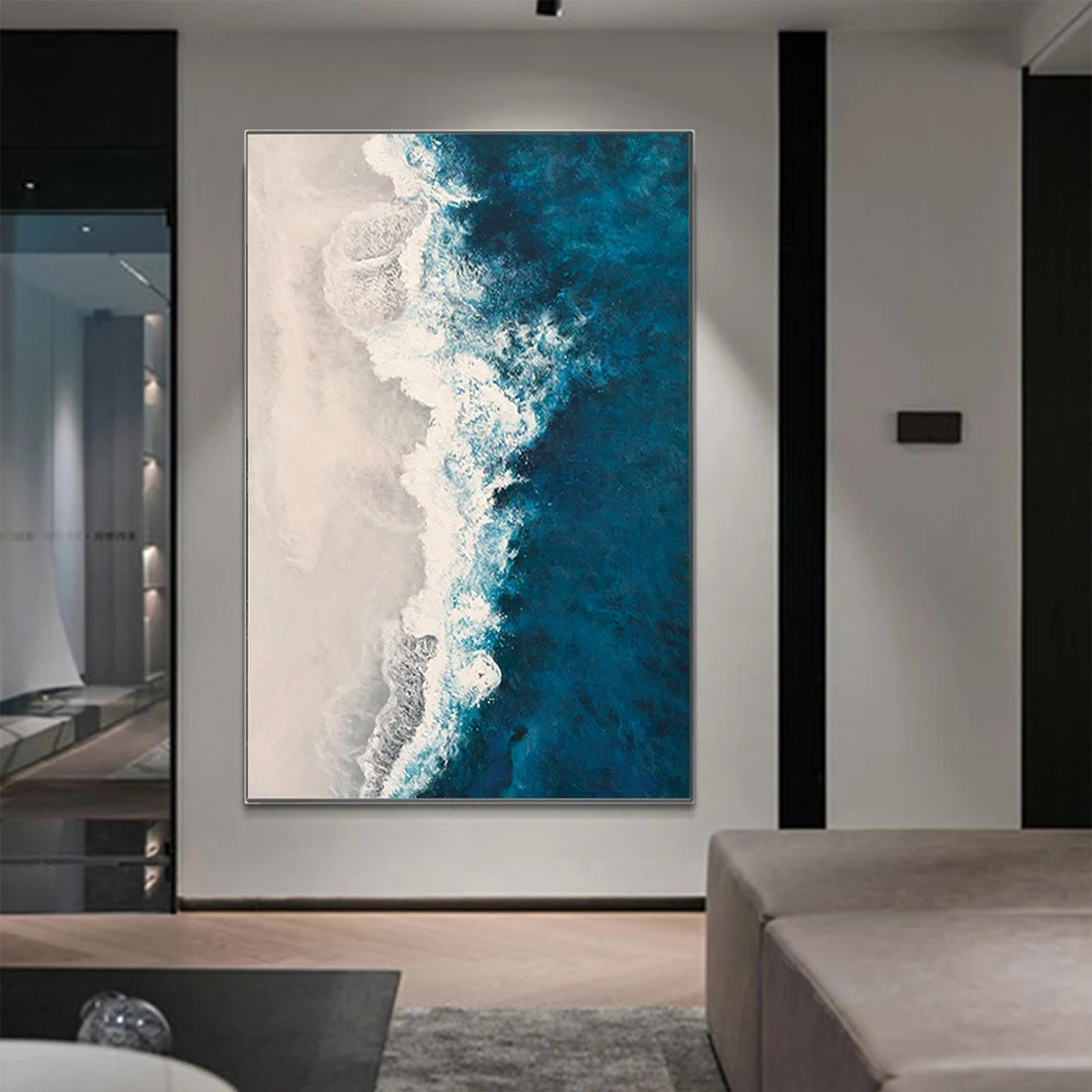 3D Vibrant Blue & White Ocean - Modern Seascape Art #JJ 019