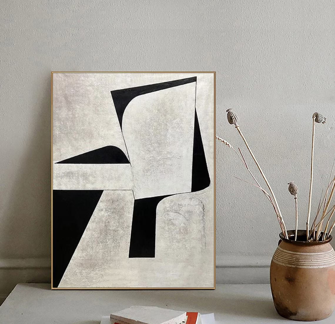 Black & Grey Geometric Abstract Oil Painting - Modern Art #JJ 045