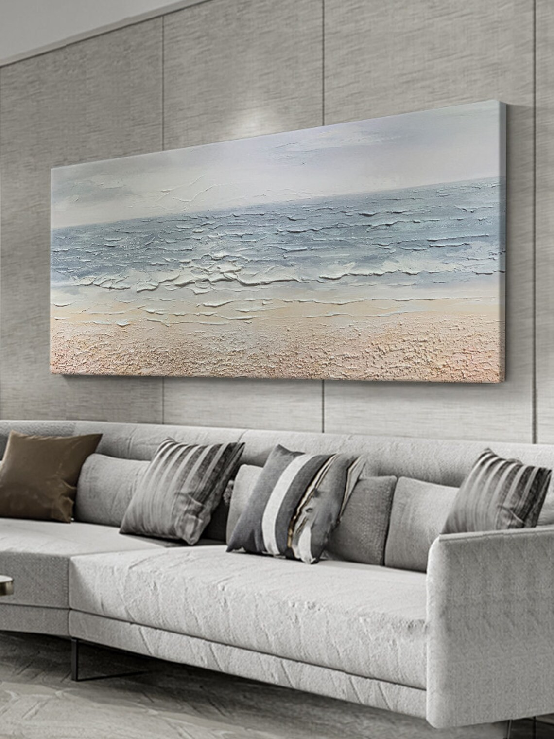 Calm Seascape Textured Abstract Oil Painting - Beach Art #JJ 032