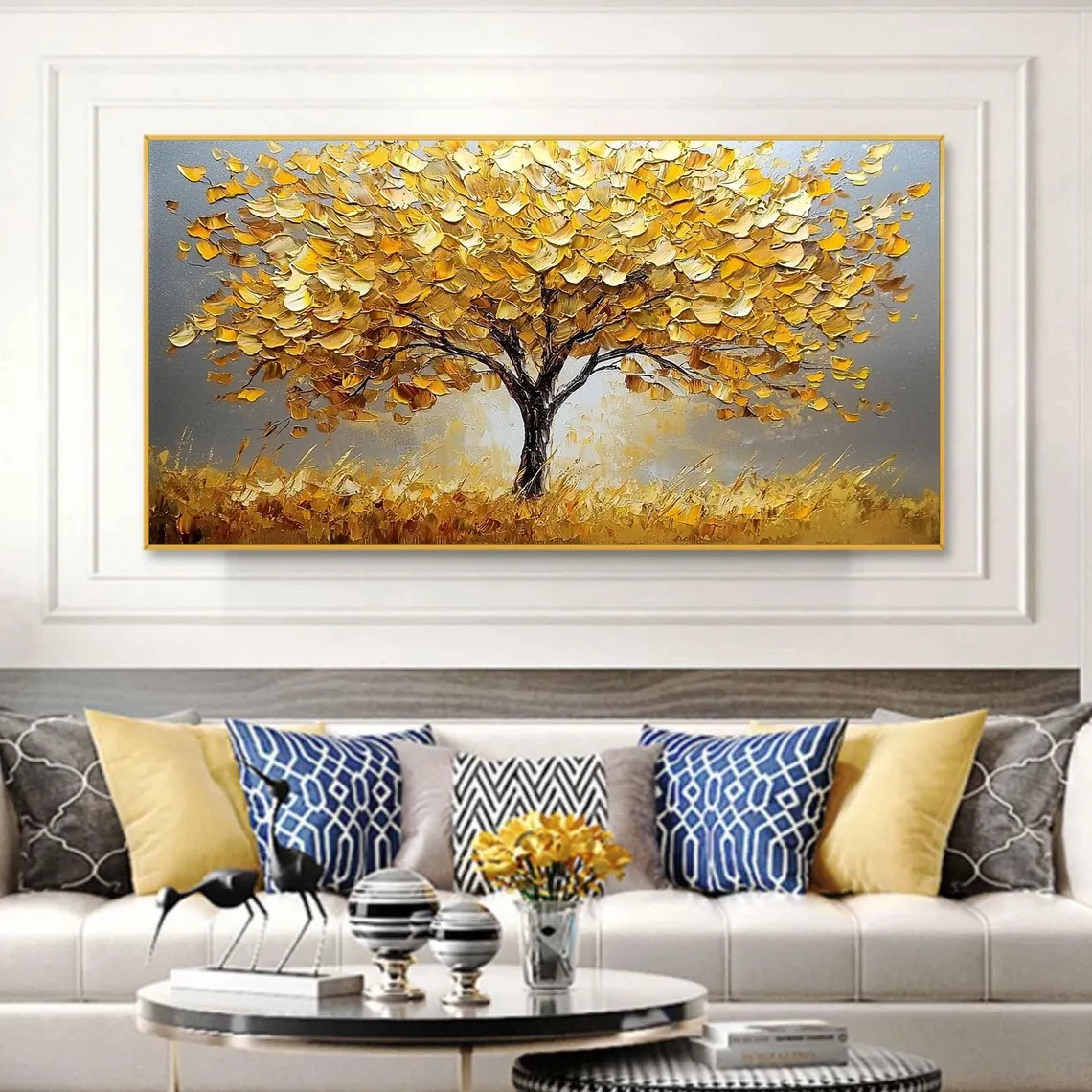 Panoramic Golden Tree Abstract Oil Painting - Textured Art #JJ 042