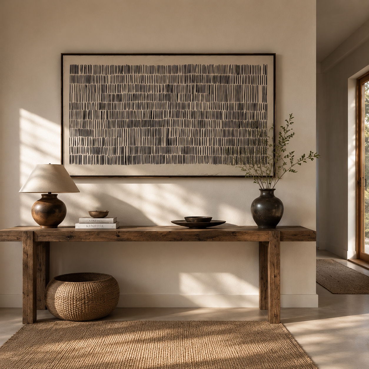 Quiet Rhythm – Minimalist Line Grid Wall Art for Modern Organic Interiors