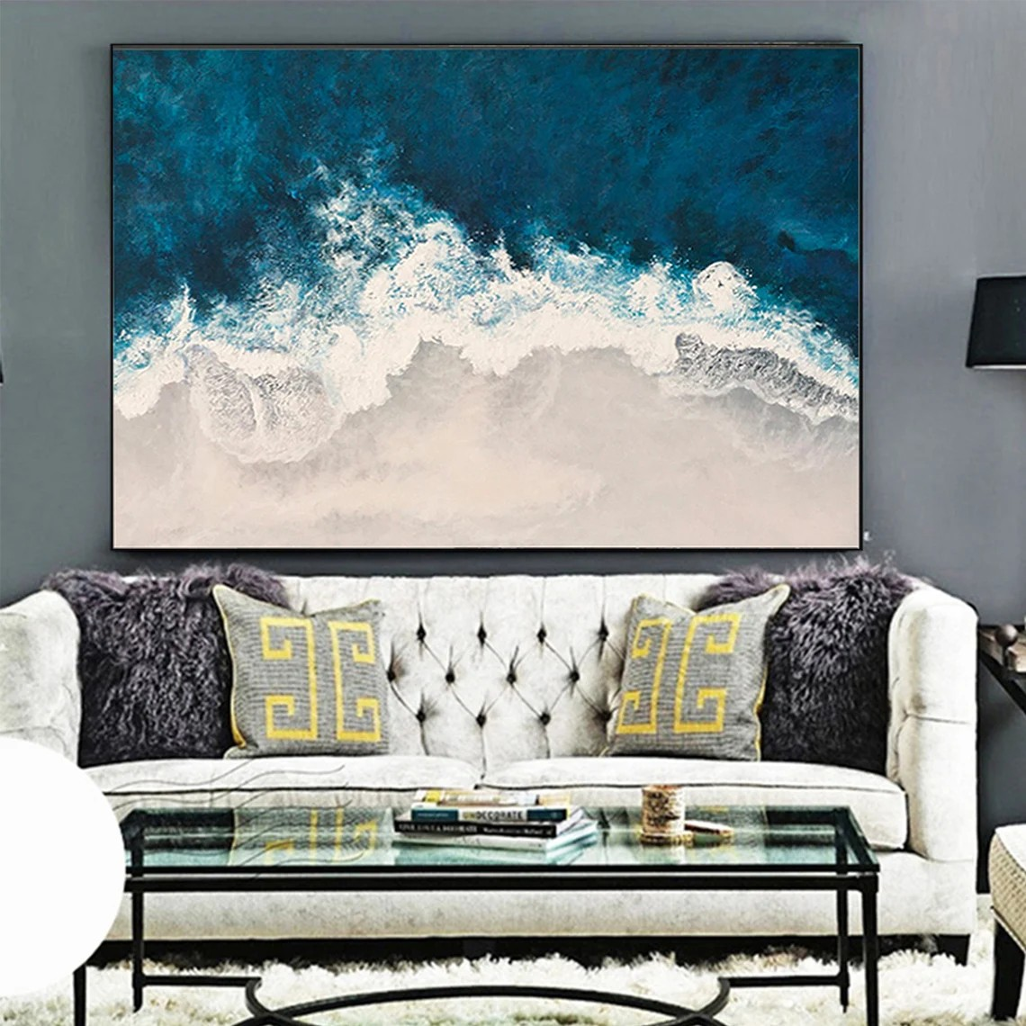 3D Vibrant Blue & White Ocean - Modern Seascape Art #JJ 019