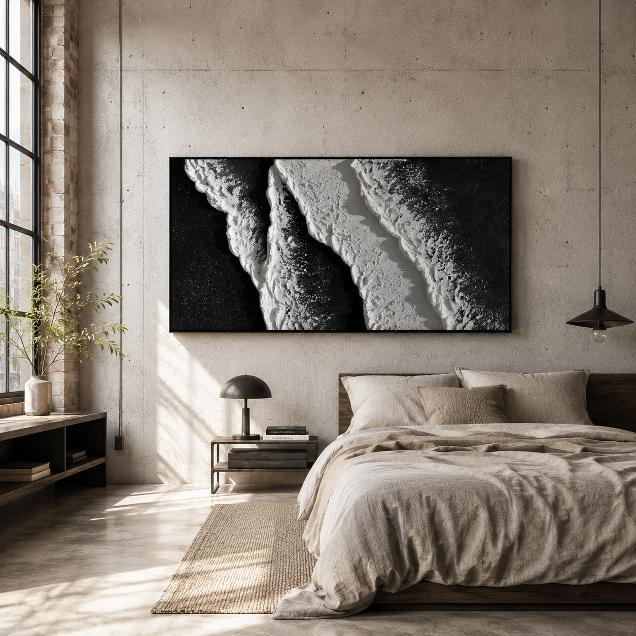 Midnight Tide – Black and White Textured Coastal Wall Art