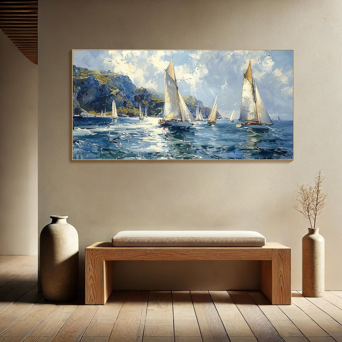 Textured Sailboat Oil Painting - Handmade Seascape Art #TC 098