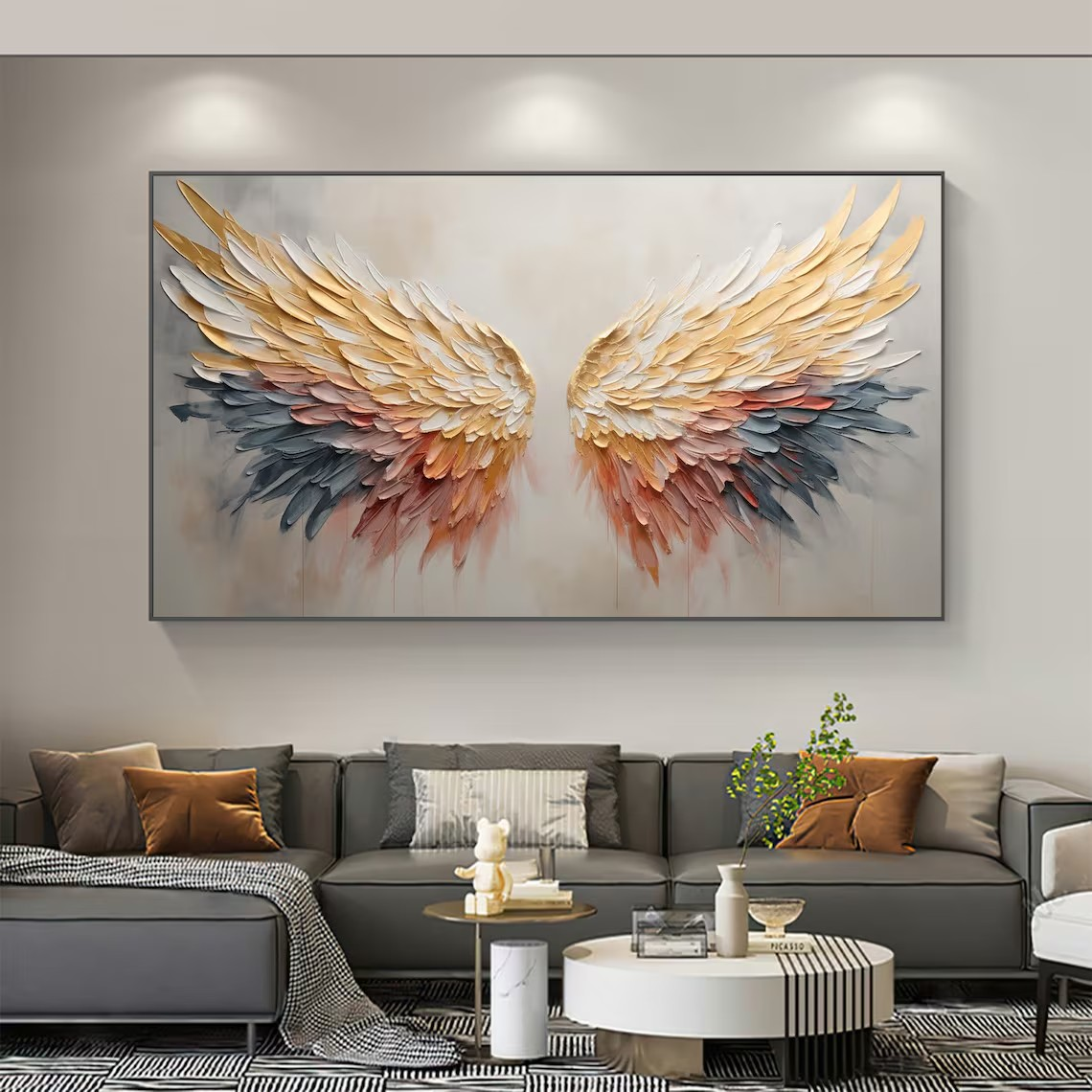 Textured Angel Wings Abstract Oil Painting - Elegant Wall Art #JJ 029