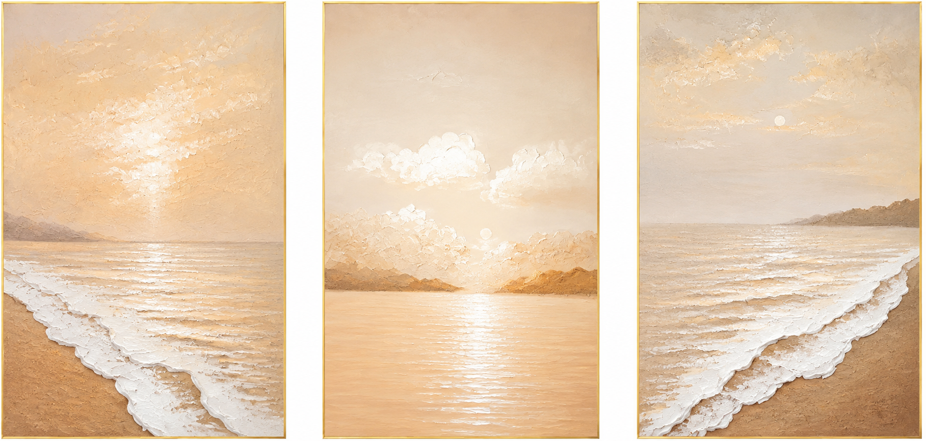 Blush Horizon – Coastal Neutral Beach Wall Art Set for Serene Interiors